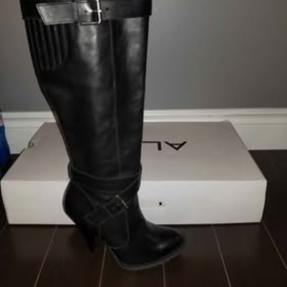 Aldo Black Leather Knee-High Boots